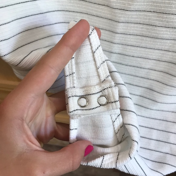 Express Striped square neck minimalist waredrobe staple 90s body suit XL - Picture 5 of 7